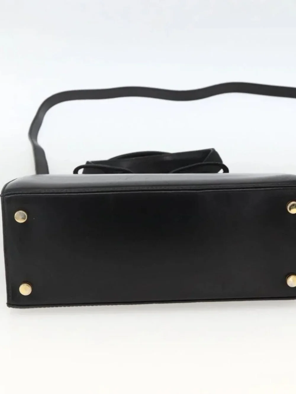 Salvatore Ferragamo Vala Ribbon Hand Bag Leather 2way Black Gold Auth ka3380